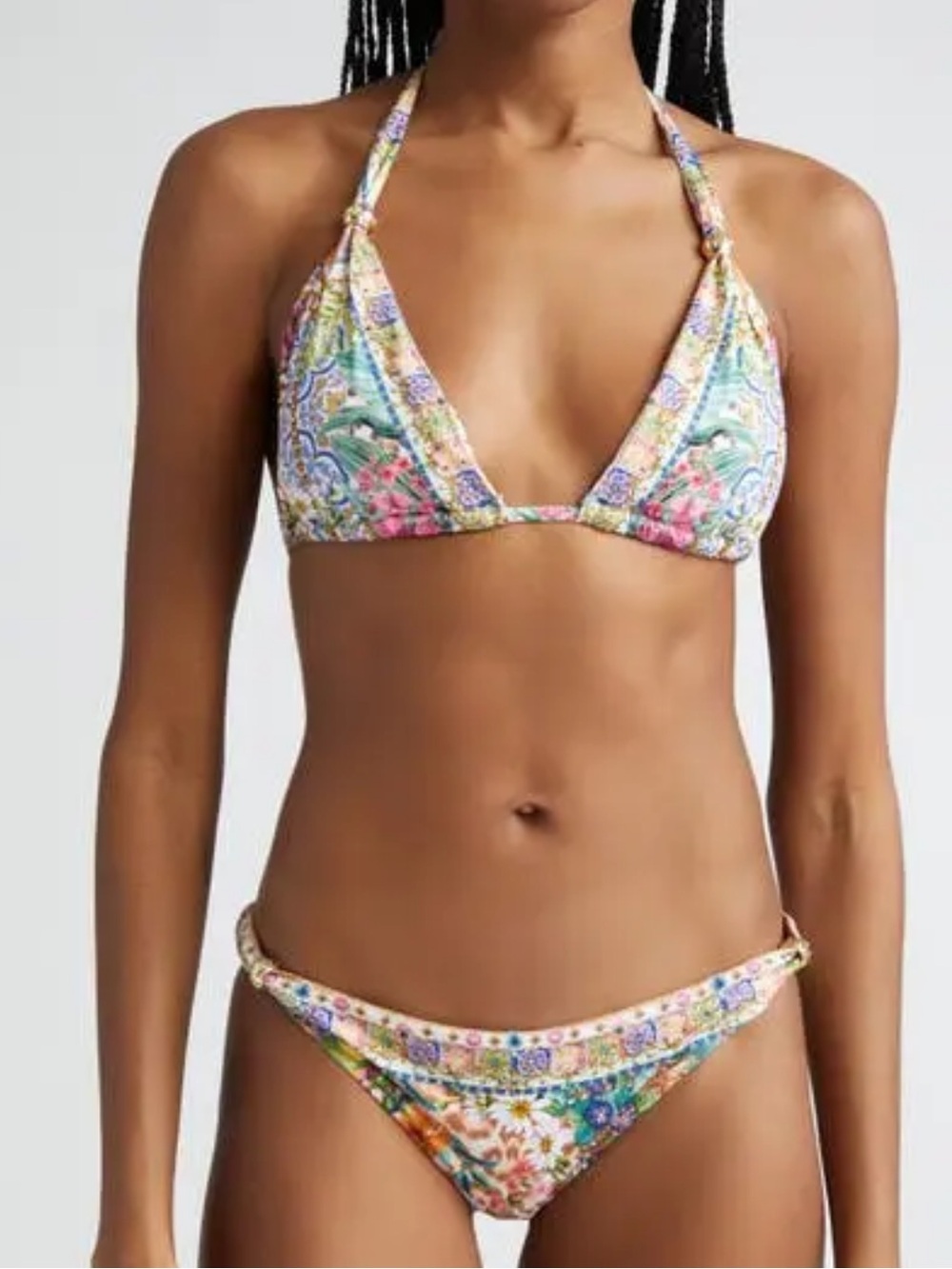 Camilla Pastel Floral Paisley Triangle Bikini in Pink, Blue, Green